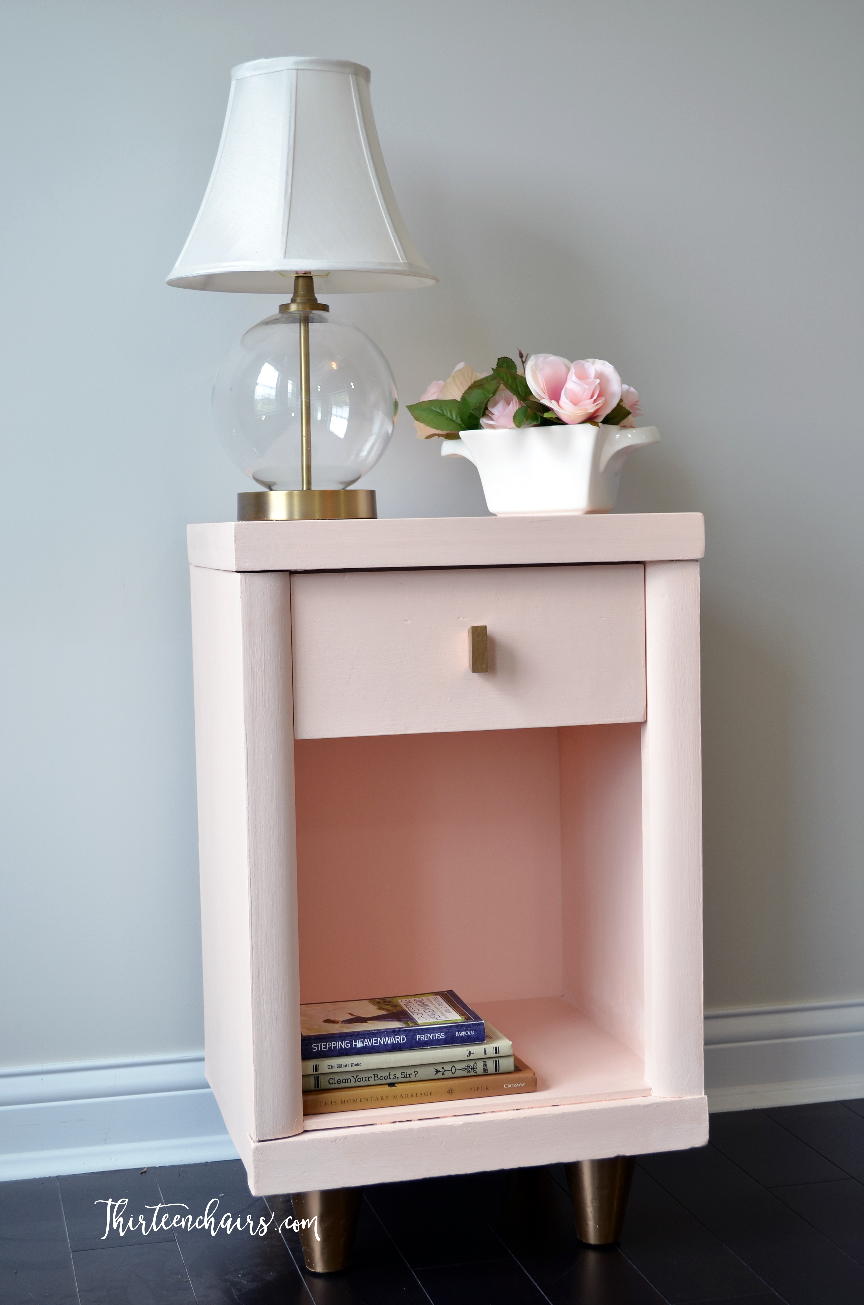 Peachy/Pink chalk paint mid century modern end table with clear wax