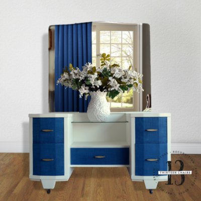 Chalky Painted Vanity with Faux Denim Drawers
